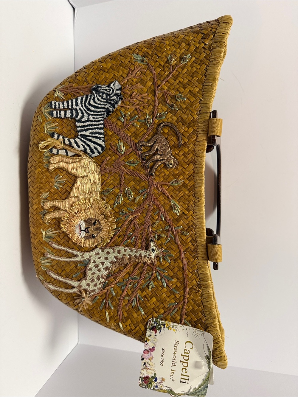 Capelli of New York Mustard Straw Embroidered Safari Clutch